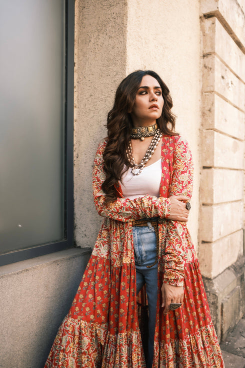 Gulabi Pink Long Cape Jacket